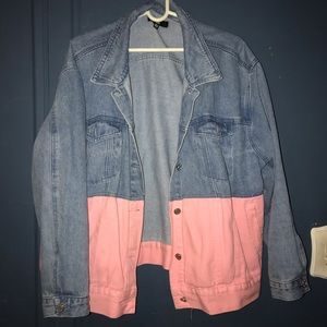 Pink color block jean jacket
